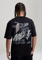 Mens Camo Dunk Oversized Graphic T-Shirt - Black