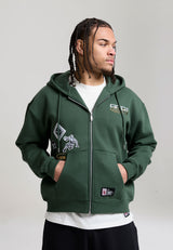 Sweat à capuche zippé Respect The Game avec plusieurs badges pour homme - Vert forêt