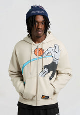 Sweat à capuche zippé à empiècements côtelés pour homme - Gris