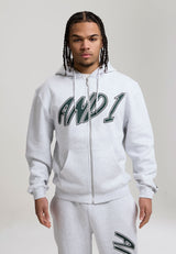 Hoodie zippé complet graphique essentiel pour hommes - Gris chiné
