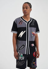 Haut de baseball patchwork pour homme - Noir