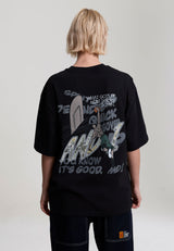 T-Shirt Graphique Oversized Dunk Camouflage pour Femmes - Noir
