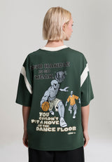 Womens Contrast Dancefloor Trash Talk Back Print Tee - Forest Green