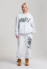 Joggers coupe regular à ourlets retroussés et motif graphique de base pour femmes - Gris chiné