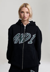 Sweat à capuche zippé graphique de base pour femmes – Noir