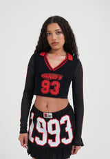 Womens 93 Airtex V Neck Long Sleeve Top - Black