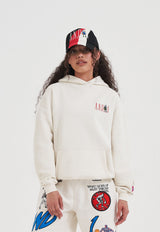 Womens Core Retro Logo Graphic Hoodie - Ecru