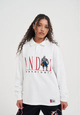Womens Retro Logo Collared Long Sleeve Top - White