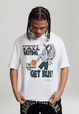 T-shirt graphique oversize pour hommes Get Busy Trash Talk - Blanc