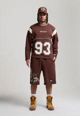Maillot short de basket-ball en jean pour hommes avec badge appliqué sur le terrain - Marron