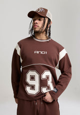 Sweat Hommes Manches Longues 93 à panneaux et appliqué - Marron