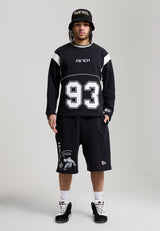 Herren Basketball-Trikot und Jeansshorts mit On-Court-Applikationsabzeichen – Schwarz