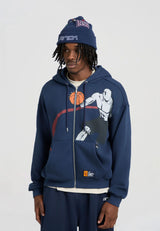 Mens Ribbed Panel On Court Zip Through Hoodie - Navy