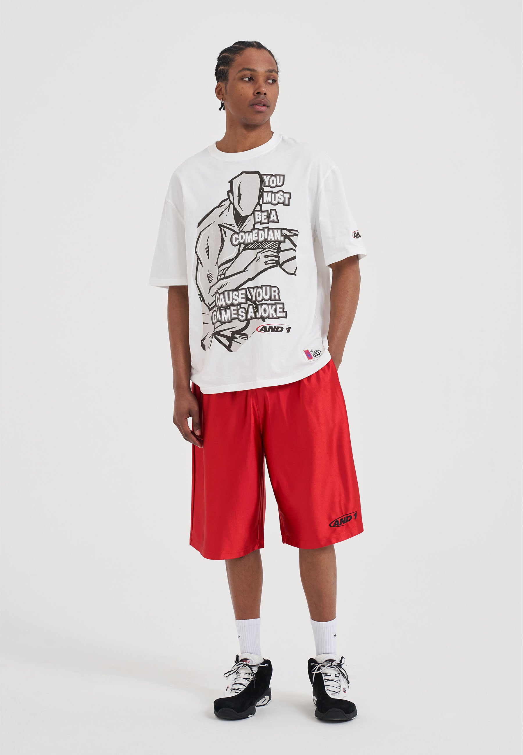 red and white basketball shorts