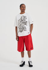 Mens Core Satin Badge Basketball Shorts - Red
