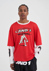 Mens Double Layer Mesh Long Sleeve T-Shirt - Red