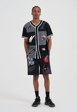 Mens Multi Applique Shorts - Black