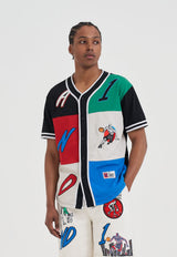 Mens Patchwork Baseball Jersey Top - Multi