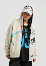 Sweat à capuche zippé à empiècements côtelés pour femme - Gris