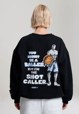 Womens Shot Caller Trash Talk Oversized Sweatshirt - Black