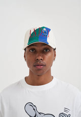 Retro Logo Colour Block 5 Panel Baseball Cap - Cream