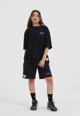 Womens Retro Logo Raw Hem Shorts - Black
