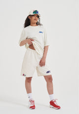 Womens Retro Logo Raw Hem Shorts - Ecru